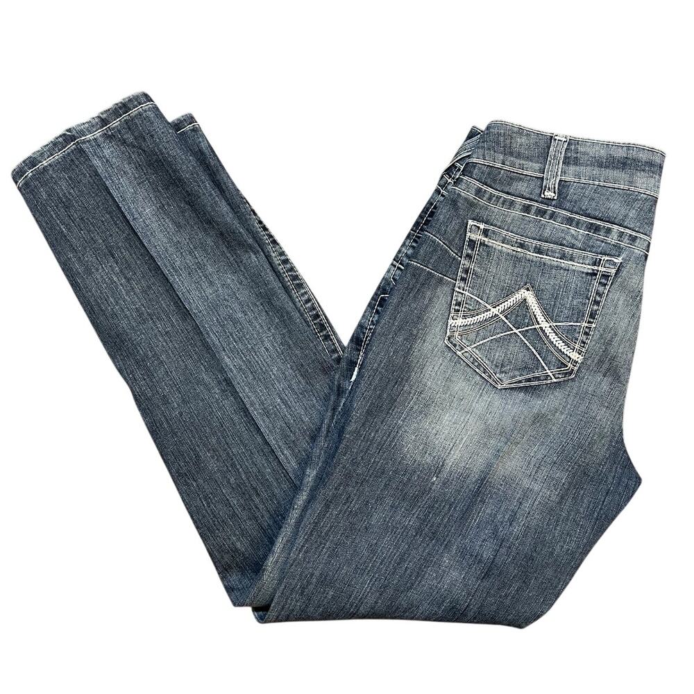 Ariat Real Jeans Womens 32R Blue Rainstorm Straight Leg Mid Rise Icon Fit